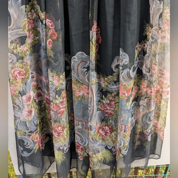 Vintage Floral Long Sleeve Chiffon Dress - Picture 11 of 13